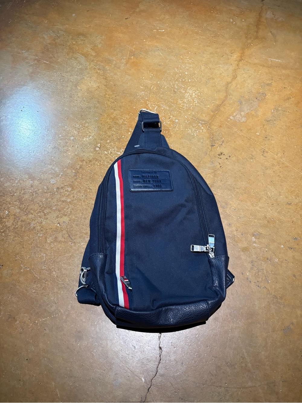 Tommy Hilfiger Navy Sling Bag with Red & White Stripe